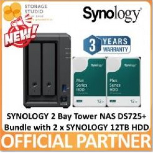 SYNOLOGY 2-Bay Diskstation DS725+ Bundle with SYNOLOGY HAT3300 HDD 2 x 12TB